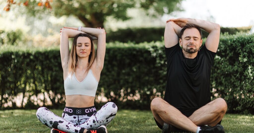 ストレスの種類や時間帯に合わせてヨガルーティンを実践する中級者の一日を描いた構成図